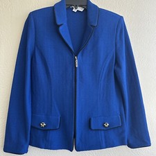 St. John By Marie Gray Blue Jacket With Black Trim. Zip Front Size 6 GORGOUS
