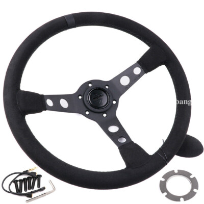 MOMO 14' BLACK EDITION Deep Dish Suede Sport Steering Wheel