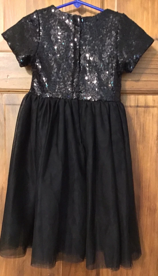 Formal Holiday Flower Girl Sequins Sparkle Tulle Girls Black Dress Size 3T 4T - Image 4 of 4