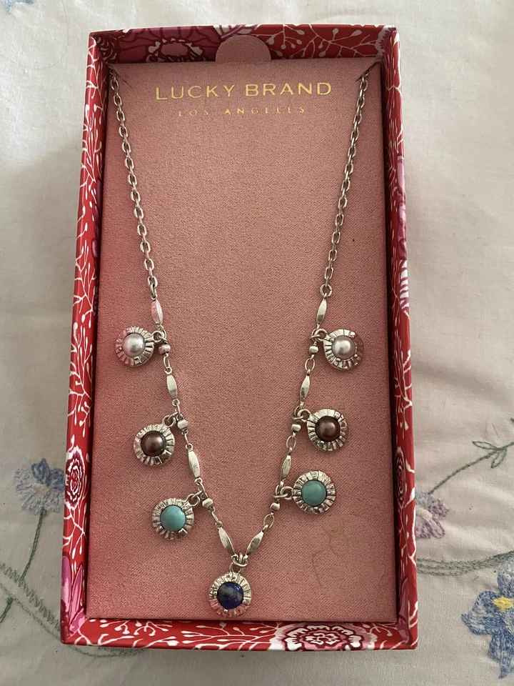 Collar enchapado en plata con detalles semipreciosos Lucky Brand para mujer nuevo en caja Foto 3 de 4