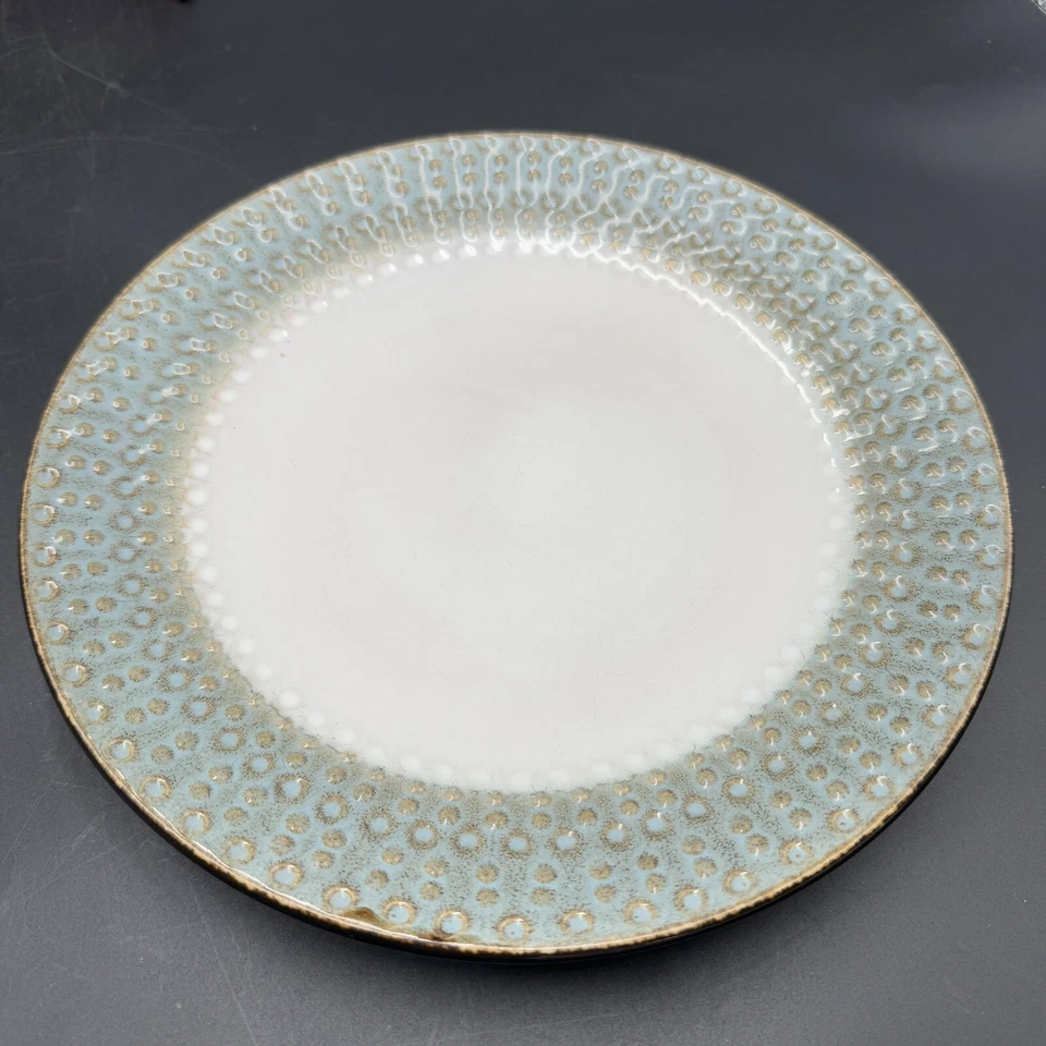 "Juego de 2 platos de ensalada Pier 1 Allison de 9,5"" gres con puntos en relieve azul verde" Foto 4 de 4