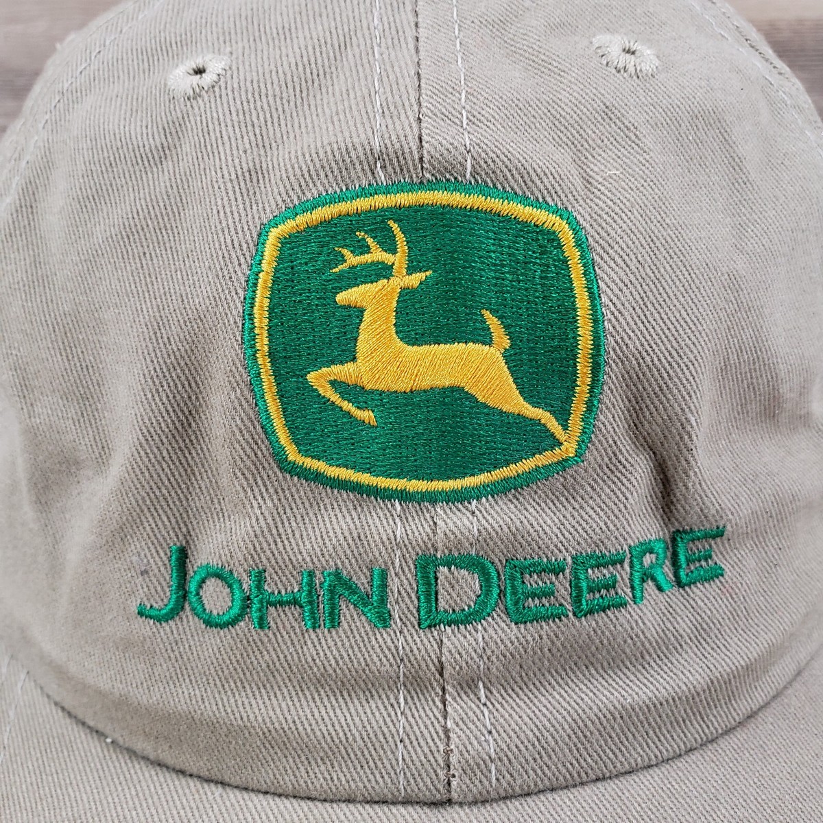 John Deere Hat Cap Strap Back USA Flag Beige Embroidered