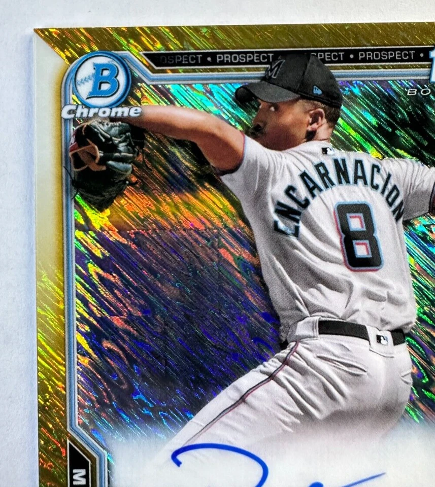 2021 Bowman Chrome 1st GOLD SHIMMER REFRACTOR AUTO BREIDY ENCARNACION ⚾ 10/50 RC - Image 4 of 4