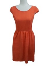 Everly Womens Orange DR3819 Textured Knit Tea Dress Cap Sleeve Size Small  EUC