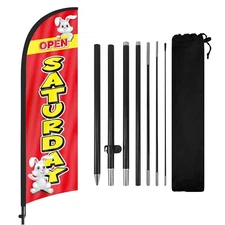 Open Saturday Feather Flag with Pole and Ground Stake 8Ft Red Advertising Sign