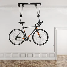 60kg Bicycle Bike Lift Hoist Ceiling Storage Hanger Pulley Rack Garage + Hooks