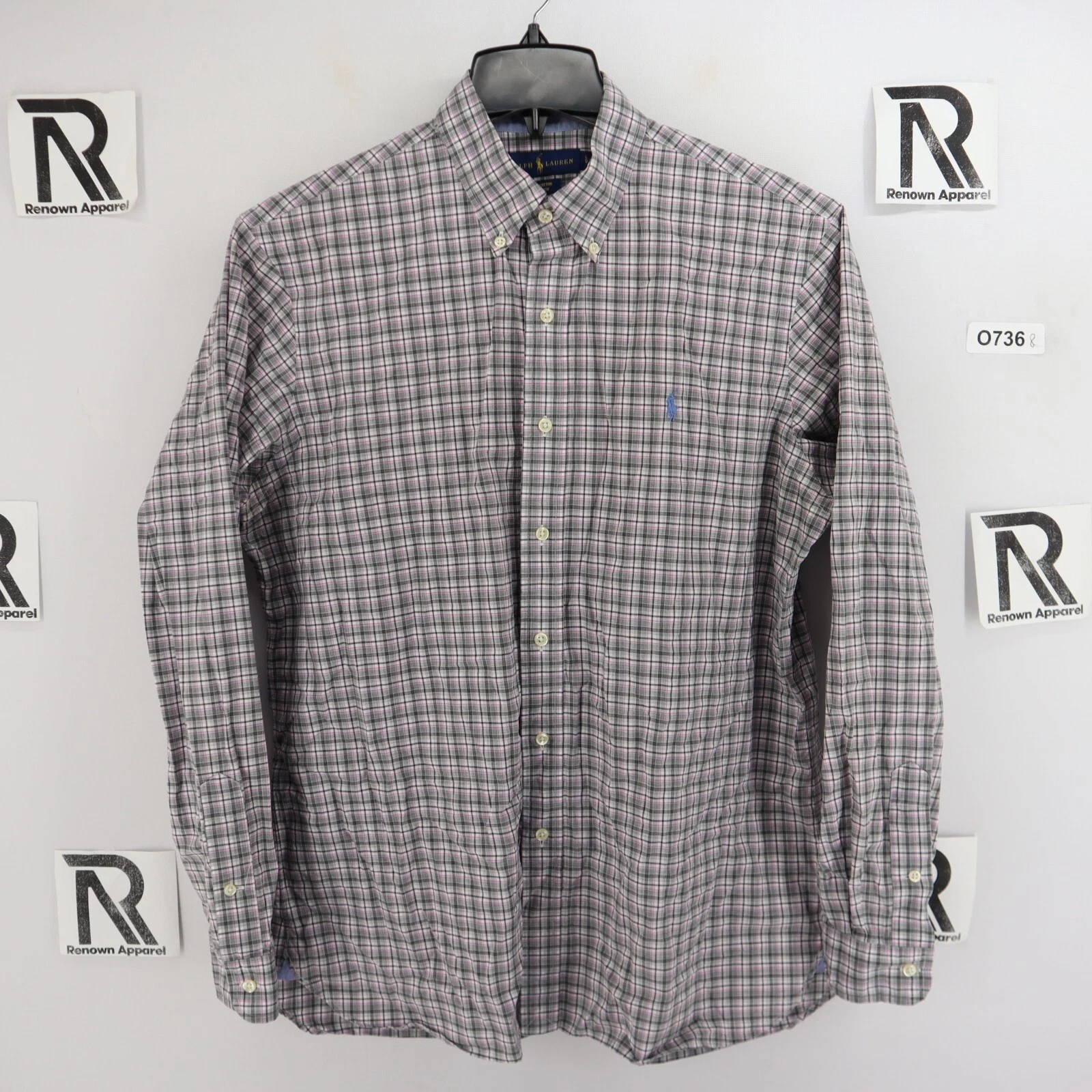 Men's Polo Ralph Lauren Classic Fit Dress Shirt Size L Large Pink Gray Plaids