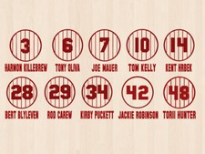 Minnesota Twins Retired Numbers Pinstripe Baseball Vinyl Decals 10 Sticker Sheet