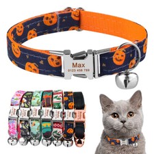 Personalized Cat Collar Bell Engraved Name ID Tag Kitten Puppy Collar Halloween