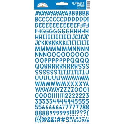 Doodlebug 13'' Alphabet Soup Puffy Stickers Letters Numbers 250+ Blue Jean