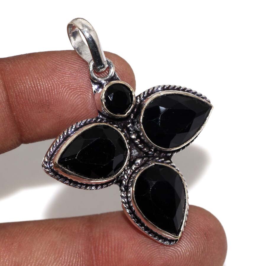Black Onyx 925 Silver Plated Gemstone Pendant 1.7