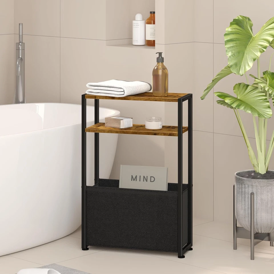 Mesa auxiliar estrecha, mesas de extremo delgado con cesta de tela, mesa delgada espacios pequeños Foto 3 de 4