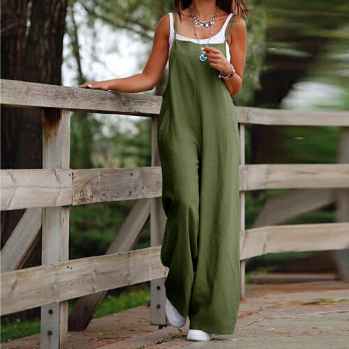 US Women Strappy Loose Jumpsuit Dungarees Pants Romper Baggy Overalls Plus Size