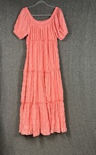 Umgee Coral Maxi Dress Tiered Ruffle Puff Sleeve Square Neck Size L