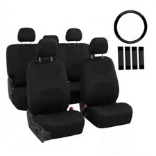 Full Set Cloth Car Seat Covers, Universal Fit Front and Split Bench Black