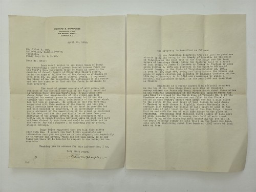 1925 antique LAND LETTER fancy gap va Mr COX BLUE RIDGE 4000 ACRES SHARPLESS