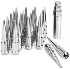 (20) 12mmx1.5 Spike Lug Nuts 3.35" Tall Closed End Nuts with Socket Key (Chrome)