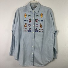 VTG 90s Disney Winnie The Pooh Denim Button-up. Size Large, 100 Cotton