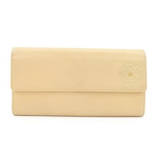 Chanel Camellia Calfskin Long Flap Wallet Beige