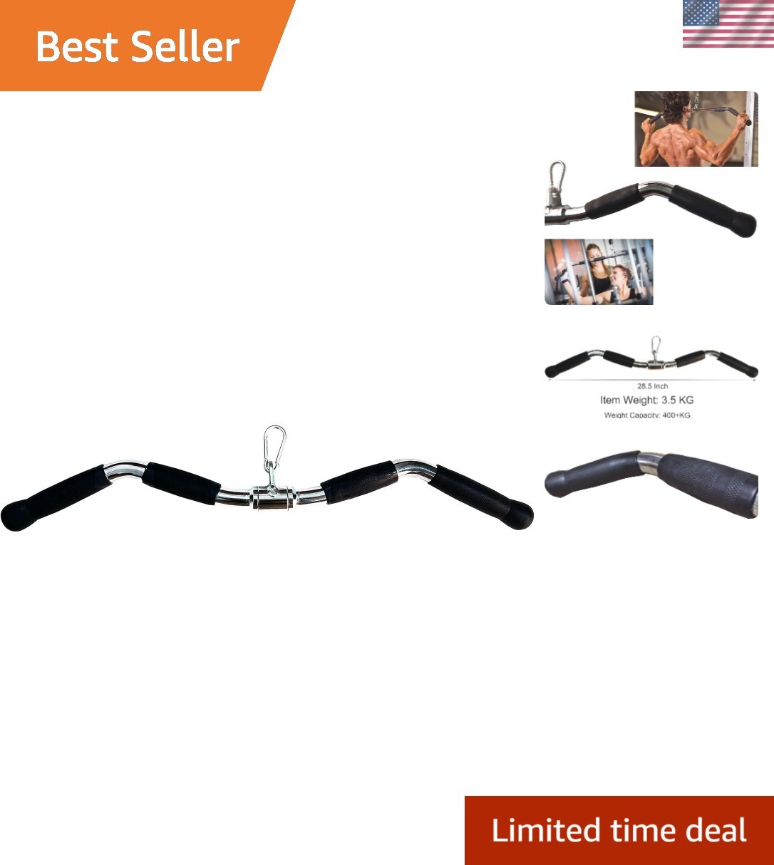 Solid Stainless Steel Lat Pulldown Bar with Ergonomic Grip f