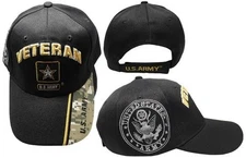 ARMY VETERAN MILITARY HAT CAP BLACK WITH SHADOW ADJUSTABLE