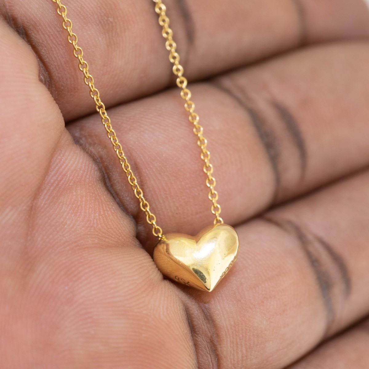 Tiffany & Co Solid 18k Yellow Gold Small Heart Puffed 3D 16in