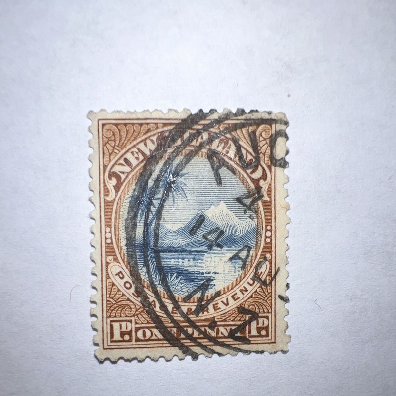 New Zealand 1d Pictorial Postage Stamp Nature Brown/Blue Used Handstamped