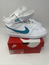 Nike Court Borough Mid 2 GS Big Kids' Size 6.5Y, White/Aquamarine-Black Shoes