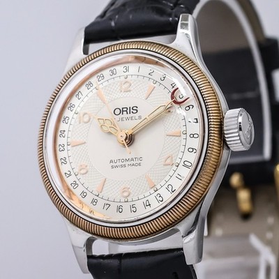 *NEAR MINT* ORIS Big Crown 7400 Automatic Pointer Date Gold Bezel 17J 32mm Men's