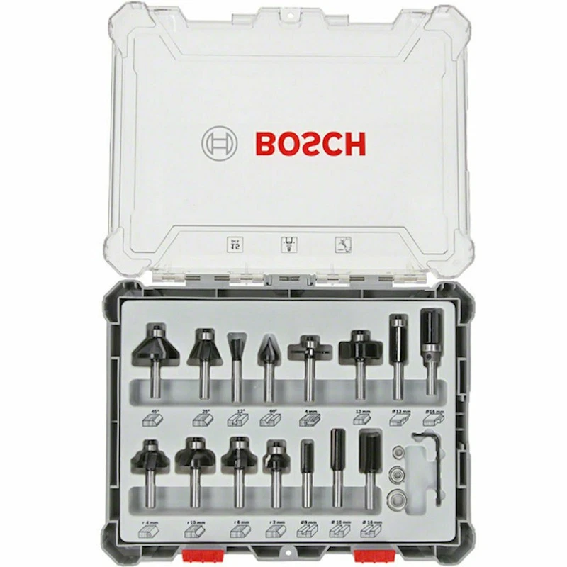 Bosch Fräser-Set 15-teilig 8mm Schaft 2607017472 Nutfräser Bündigfräser uvm. - Bild 2 von 2