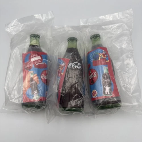 Lot of 3 Vintage Coca Cola Wind Up Polar Bear in Bottle Burger King Toy SEALED