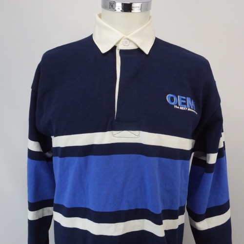 Rugby Wear Barbarian Polo Shirt Men's L Blue White Striped OEM Embroidered Logo