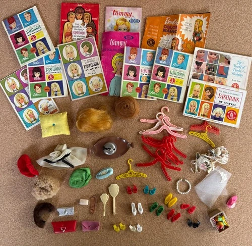 Lot of vintage Barbie  Doll Accessories, shoes, fashion books, hats, hangers