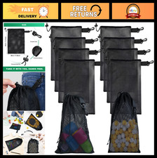 10 PCS Mesh Drawstring Bags with Clips - Portable Nylon Storage for Toys, Sports