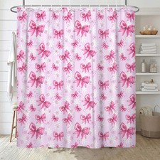 Pink Bow Shower Curtain, 70x70 Inch, Cute, Modern, Aesthetic, Groovy, Hooks