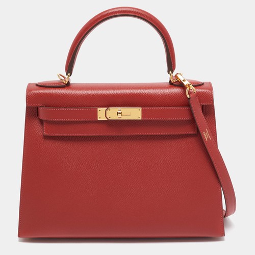 Hermes Kelly Sellier 28 Gold Finish Rouge Casaque Epsom Leather Top Handle Bag