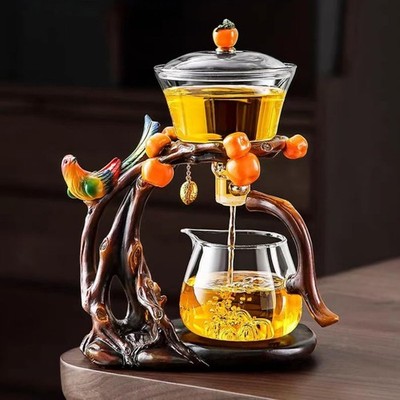 Glass Magnetic Gongfu Tea Set with Bird Design, Semi-Automatic Tea Maker,