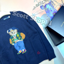 POLO RALPH LAUREN Navy Polo Bear Cotton Knit Sweater Men's Medium