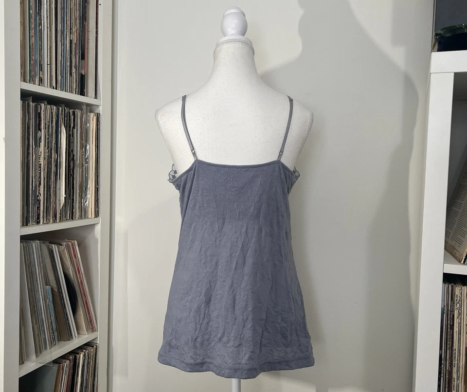 Camiseta sin mangas cami vintage Y2K autoestima hada gris lila con detalles de malla con cuentas para mujer XL Foto 2 de 4