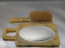 Antique Celluloid Vanity Mirror And Brush Grooming Set Vintage