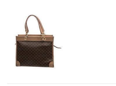 Celine Macadam Monogram Top Handle Bag   Brown Canvas & Leather