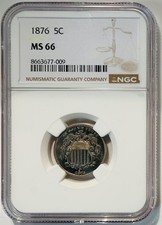 1876 5C NGC MS66 NICE BRIGHT FRESHLY GRADED SCARCE SHIELD NICKEL Free Shipping