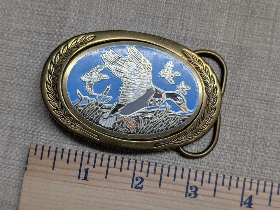 Hebilla de cinturón vintage PATOS LATÓN MACIZO caza deportista occidental años 70 vaquero Foto 4 de 4