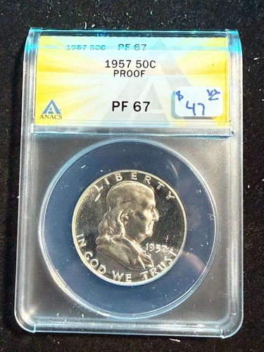 1957 FRANKLIN PROOF HALF DOLLAR  ANACS PF 67