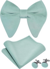 Mens Solid Plaid Velvet Pre-tied Adjustable Bow Tie and Pocket Square Cufflink S