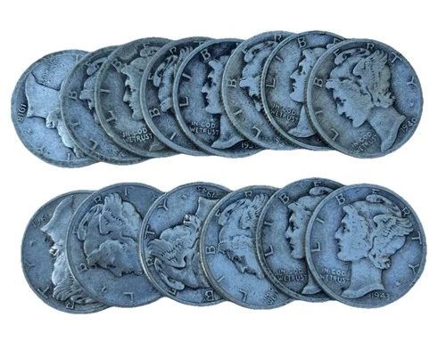 Mercury Dimes Lot of 14 (1918-1943) Silver 10C US Coins Circulated Variety