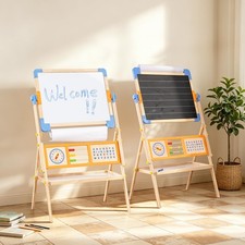 3 in 1 Kids Art Easel, Magnetic Whiteboard/Chalkboard with Drawing Paper Roll...
