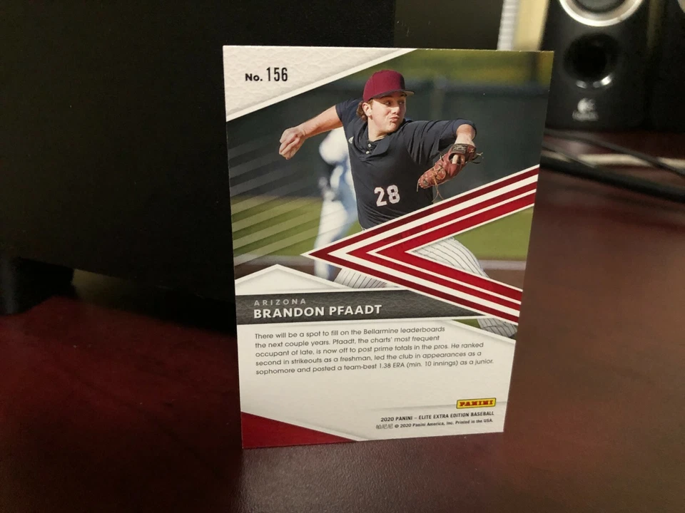 2020 Panini Elite Extra Edition Pink Parallels Baseball Brandon Pfaadt Card #156 - Image 2 of 2