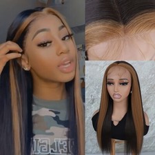 Blonde Highlights Dark Brown Color Hair Lace Front Wigs Synthetic Women Party