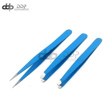 Eyebrow Tweezers Set 3 Pcs Eyebrow With Slant Straight  Pointed Tips Sky Blue 